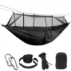 Подвесной туристический нейлоновый гамак для кемпинга с мокситной сеткой Hammock Net Black 260х130 см, черный