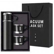 Термос із вакуумною кришкою Vacuum Flask Set 500 мл із нержавіючої сталі +3 чашки в комплекті, чорний