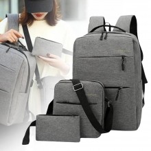 Школьный городской рюкзак в наборе 3в1 "Backpack" (рюкзак, сумка через плечо, клатч) серый