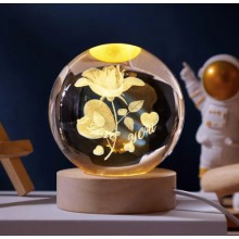 3D-ночник хрустальный шар Crystal Ball "Роза" с RGB подсветкой