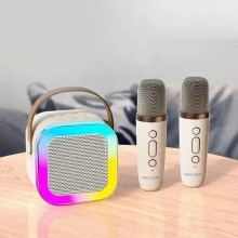 Портативная колонка-караоке с двумя микрофонами и RGB подсветкой UKC С 65427, розовая