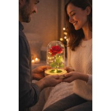 Вечная красная роза в стеклянной колбе UKC с LED-подсветкой, 20 см