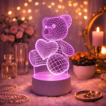 Декоративний світлодіодний нічник UKC 3D «Ведмедик із серцем» розовий